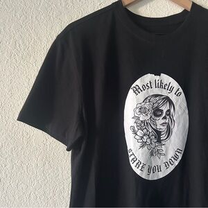 Goodfellow & Co Black T-Shirt with Skull and Floral Graphic